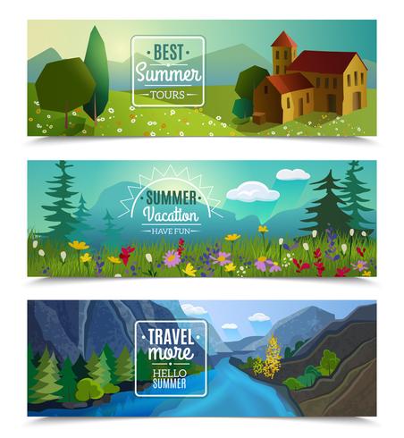 Conjunto de banners horizontales de paisaje de verano vector