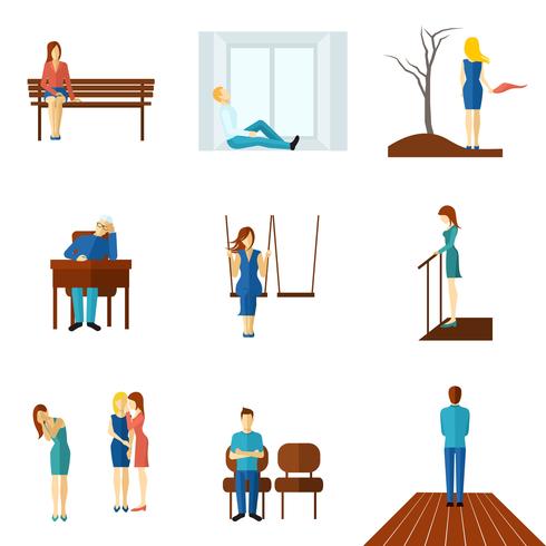 Lonely People Flat Icon Set vector
