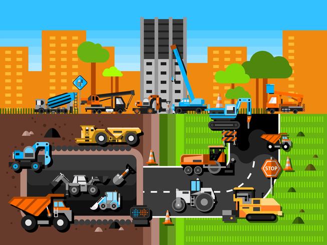 Construction Machines Composition  vector