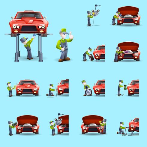 Auto mechanic flat icons set vector