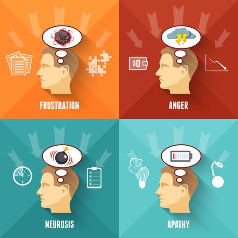 Stress concept 4 flat icons square  vector