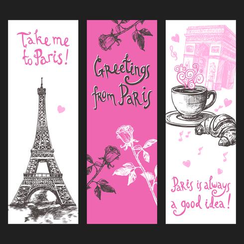 Conjunto de banners verticales de París vector