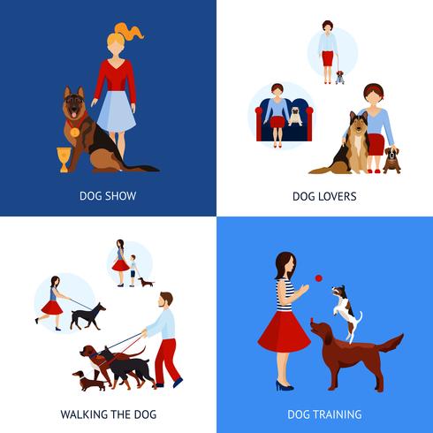 Conjunto de personas con perros vector