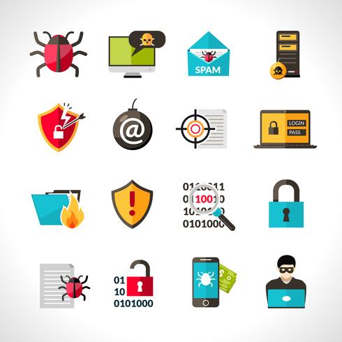 Conjunto de iconos de virus cibernético vector