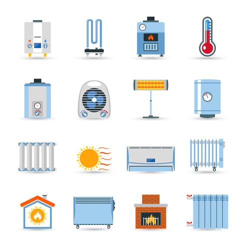 Heating Flat Color Icon Set vector