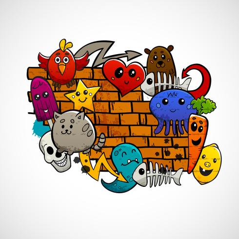 Graffiti Characters Flat Color Concept vector