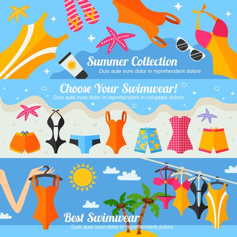 Swimwear Flat Banner Set  vector