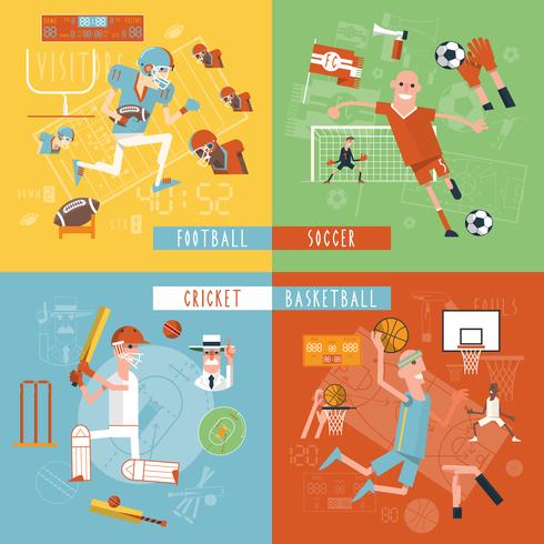 Team sport flat icons square banner vector