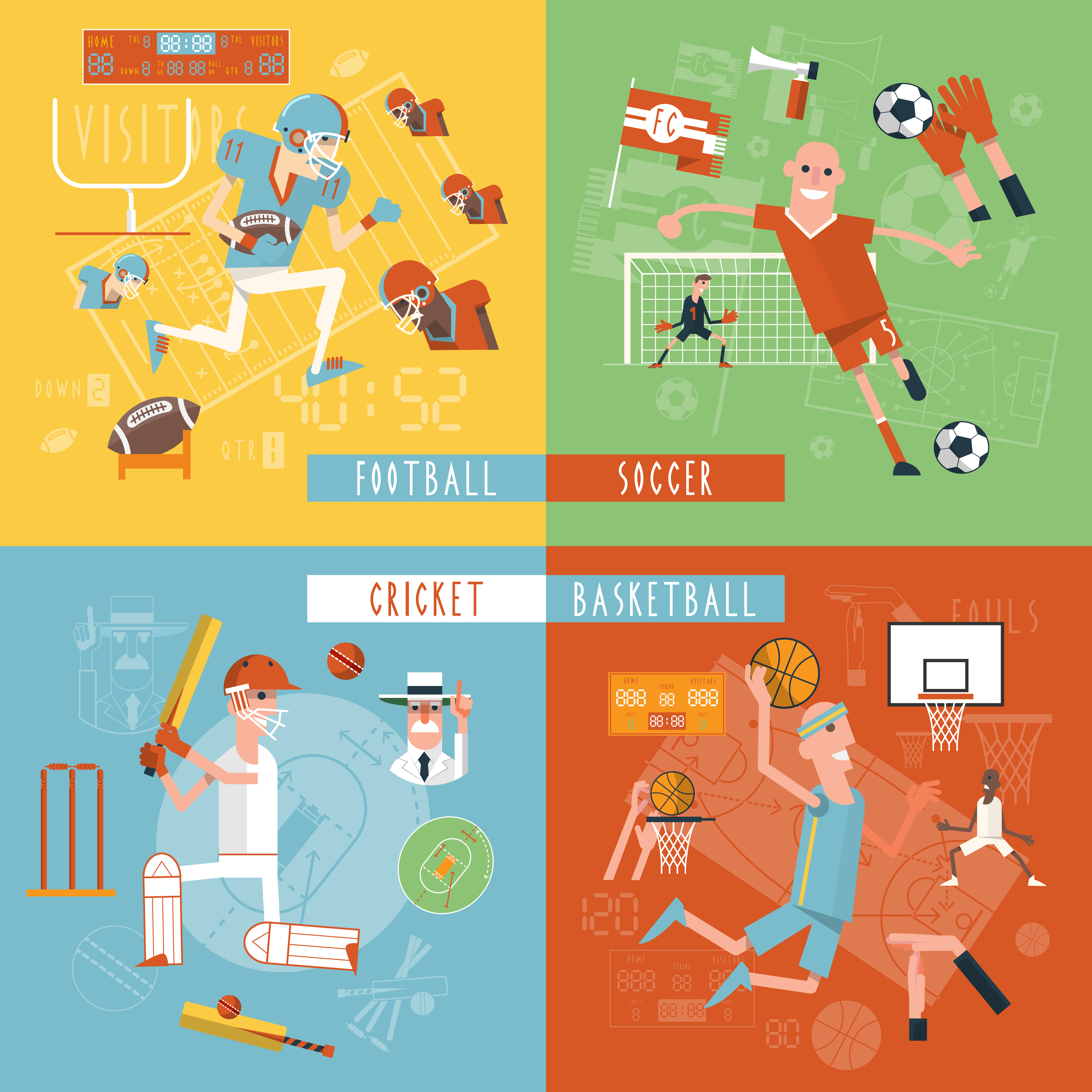 Team Sport Flat Icons Square Banner Download Free Vectors