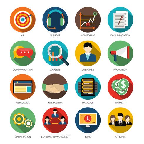 Conjunto de iconos redondos de CRM vector