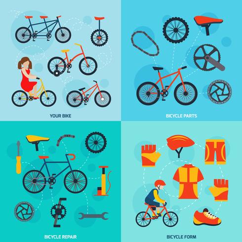 Cycling 4 flat icons square banner vector