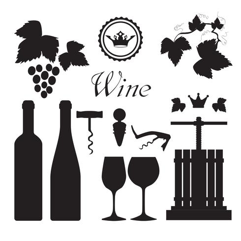 Colección de iconos de vino negros. vector