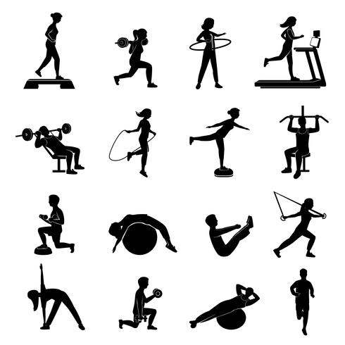 Fitness hombres mujeres conjunto de blackicons vector