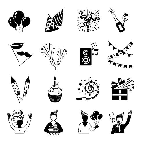 Iconos de fiesta blanco y negro vector