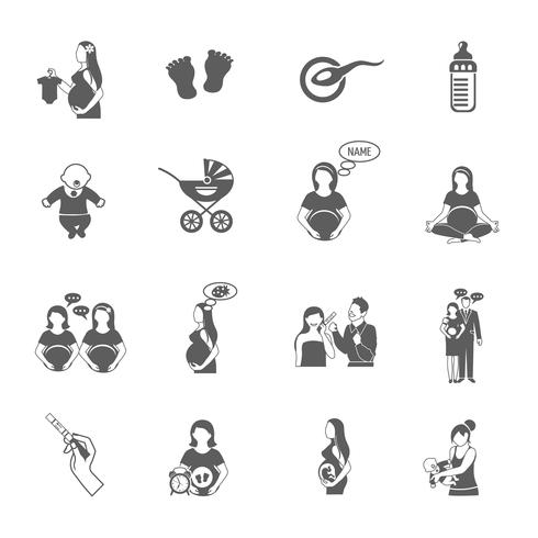 Pregnancy Black Icon Set vector