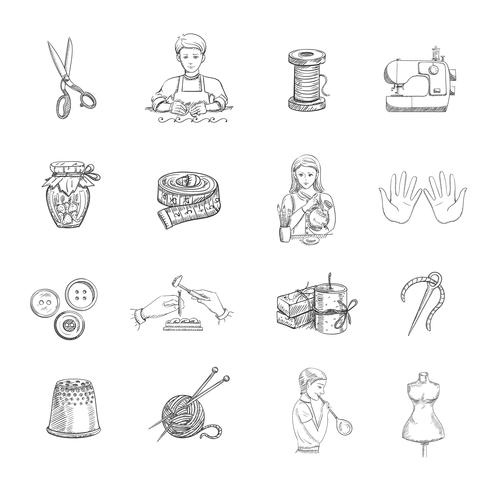 SEWING ACCESSORIES. Set of vector tailor icons isolated, design  element.Colored hand drawing sketch.Vintage isolated object.Vector hand  made supplies,knitt equipment.Design template. Stock Vector by ©Lena_ART  156916786