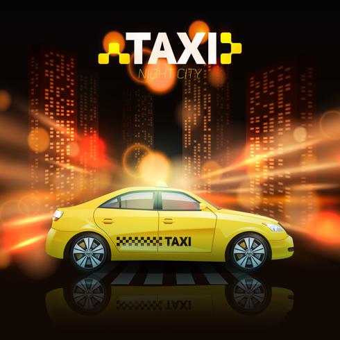 Taxi en el fondo de la ciudad vector