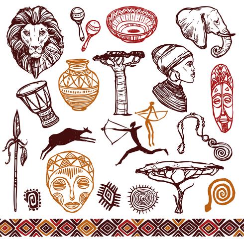 Juego de Doodle de África vector