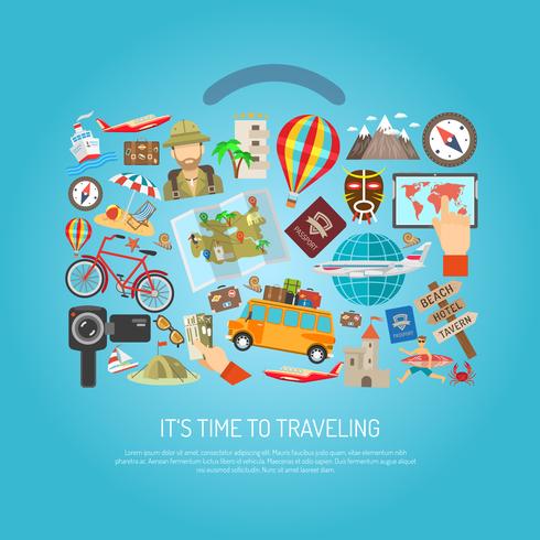 Traveling Time Flat Color Concept  vector