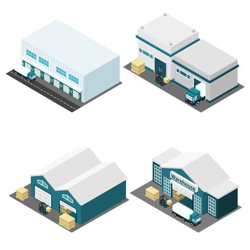 Conjunto de iconos isométricos de almacén vector