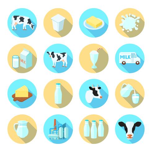 Conjunto de iconos planos de leche vector