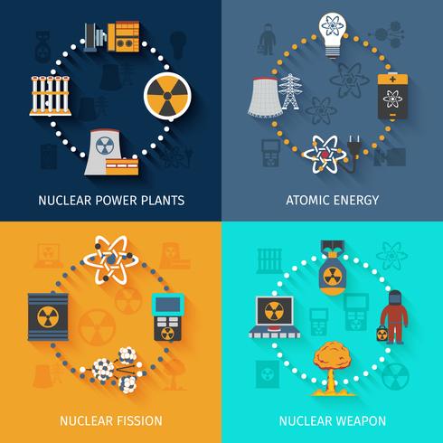 Nuclear energy 4 flat icons composition vector