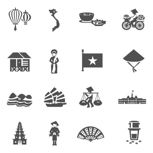  Vietnamese Black White Icons Set  vector