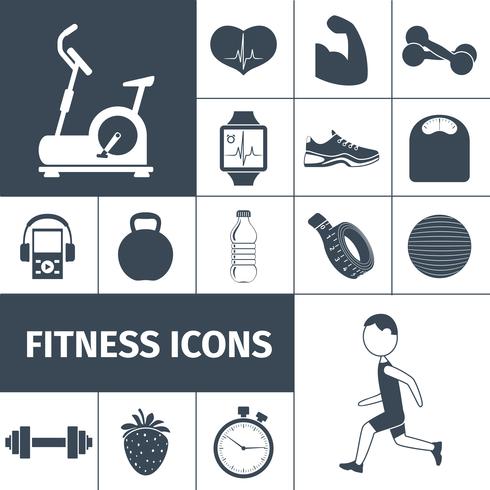 Conjunto de iconos de fitness negro vector