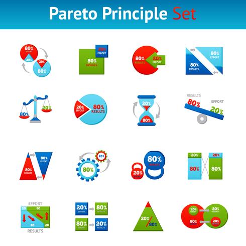 Pareto principle flat icons set vector