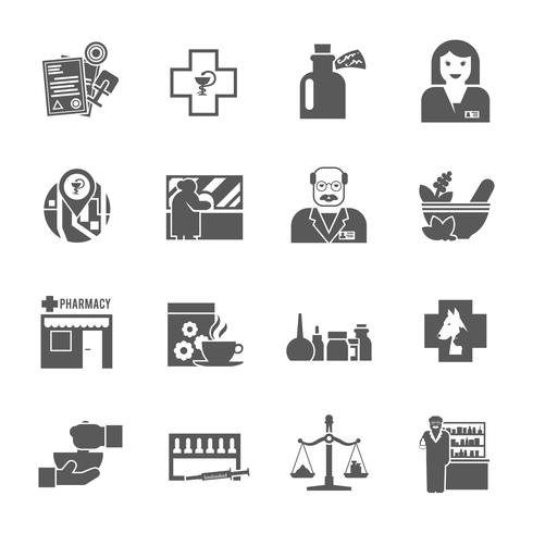 Pharmacicst black icons set vector