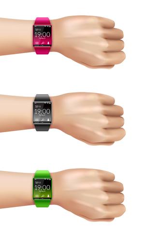 Smart Watch On Hand Decorative Icon Set vector