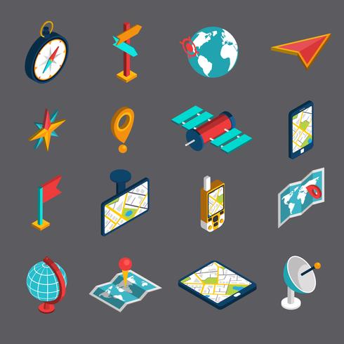 Navigation Isometric Icon Set vector