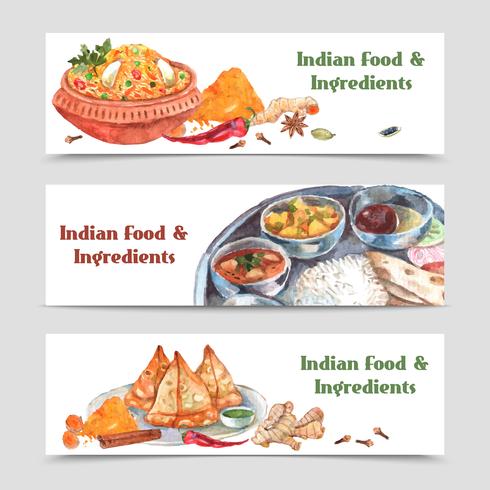 Conjunto de Banners de comida india vector