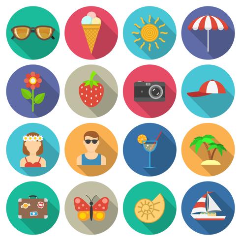 Summer and vacations icons set vector