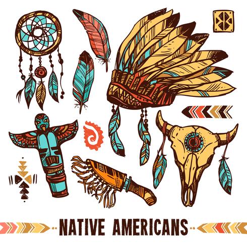 Native Americans Decorative Icon Set vector