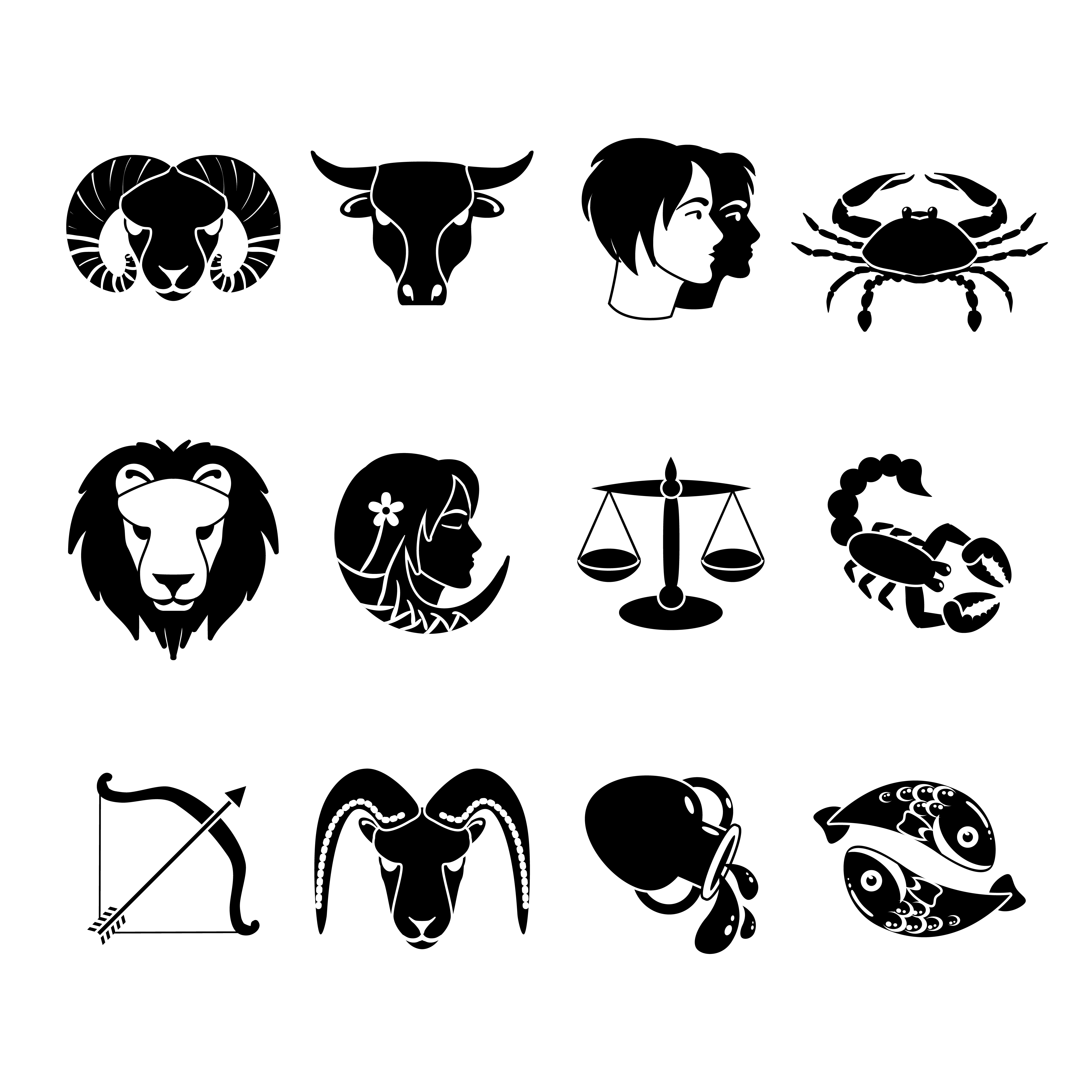 Download Zodiac signs icons set black - Download Free Vectors ...
