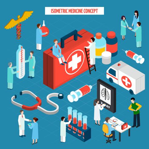 Medicine healthcare concept isometric composition banner vector