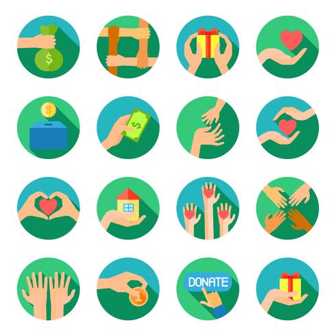 Long hands giving flat icons set vector