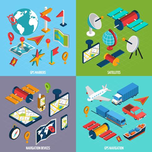 Navigation Isometric Icon Set vector