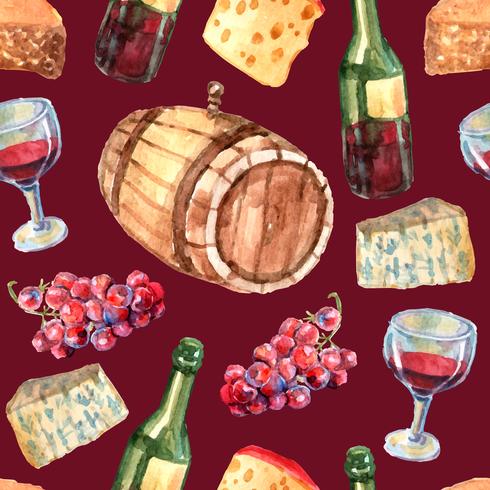 Wine Watercolor Seamless Pattern  vector