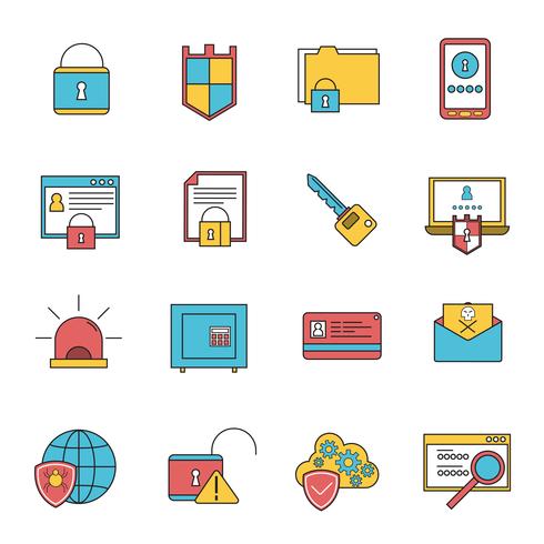 Computer security icons set line vector