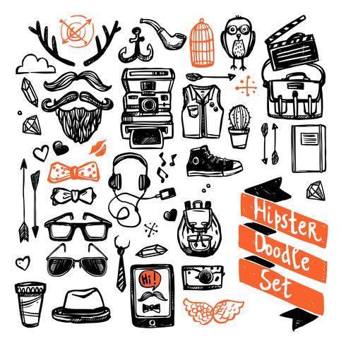 conjunto de hipster de dibujo vector