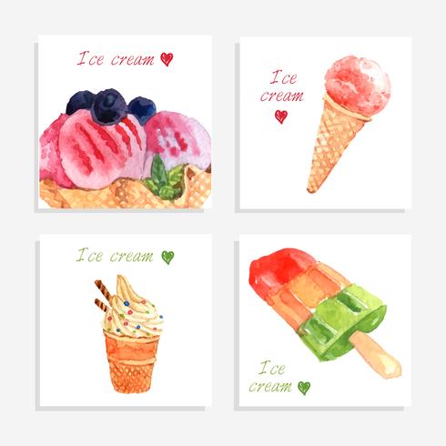 Ice cream watercolor icons composition banner vector