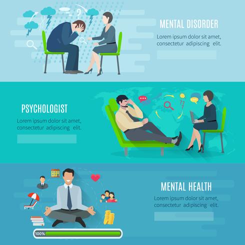 Mental health flat banners set vector