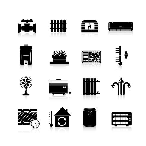 Heating Icons Black Set vector