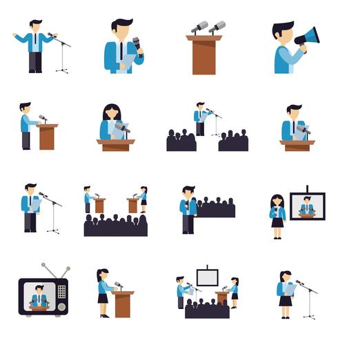 Public Speaking Icons Flat vector