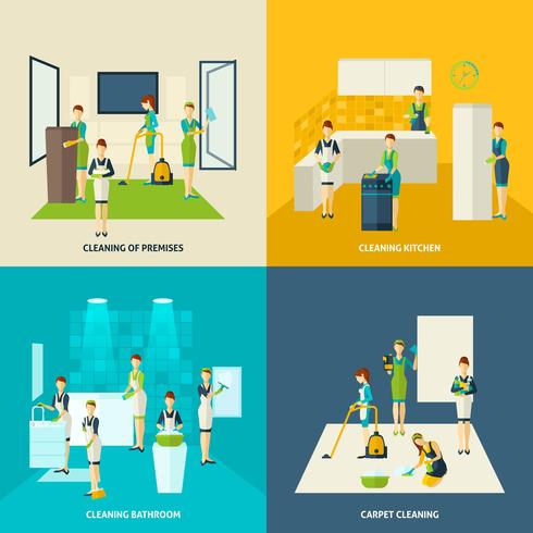 Cleaning In Rooms Flat Icons Set vector