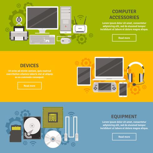 Computer Equipment Flat Banner Set vector