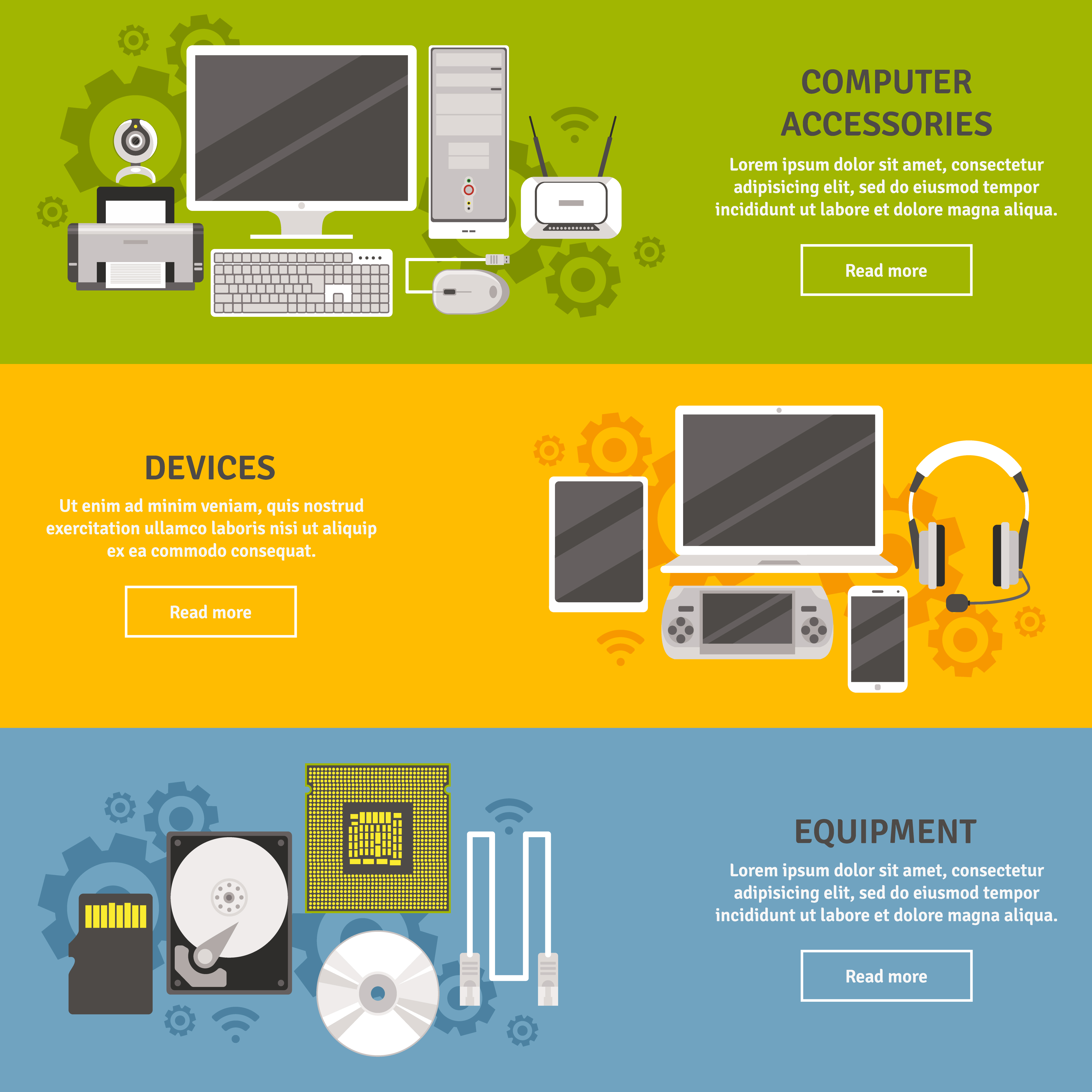 Computer Equipment Flat Banner Set 469645 Vector Art at Vecteezy