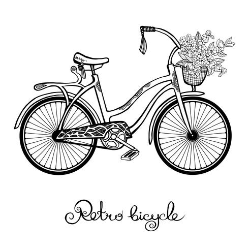 Bicicleta retro con flores vector